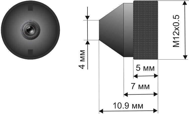 Мегапиксельный микрообъектив 3MP, конус  f2.8мм. Размеры